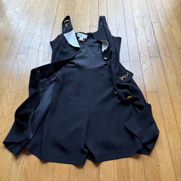 Cache Size 10 Vintage Black Button Front Sleeveless Romper w/ Gold Chain Accents - Picture 4 of 13